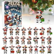 Detailed information about the product Christmas Cow Advent Calendar 2D Acrylic Cow Ornaments for Christmas Tree Decoration,24 PC Cute Cow Designs,Christmas Home Decor