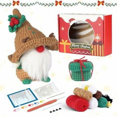 Christmas Crochet Kit for Beginners, Crochet Starter Kit Tutorials, Crochet Kits for Adults and Kids, DIY Craft Supplies, Christmas Gnome Decoration