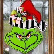 Detailed information about the product Christmas Decorations, Funny Grin-ch Welcome Sign for Front Door, Christmas Wreath Ornament, Wooden Porch Decor