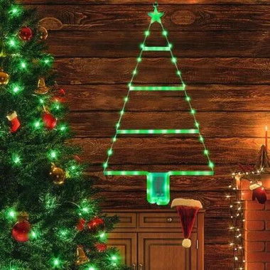 Christmas Decorations Lights, LED Christmas Ladder Light Battery Operation Christmas Light for Window Wall Home Decor (Green Light)