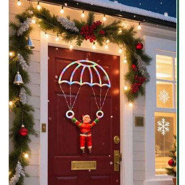 Christmas Decorations Lights Outdoor USB Power Parachute Lights 8 Modes Waterproof Hanging Santa Claus Indoor Eave Roof Holiday Gift COLORFUL