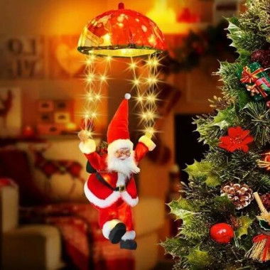 Christmas Decorations Lights Outdoor USB Power Parachute Lights 8 Modes Waterproof Hanging Warm White Santa Claus Indoor Eave Roof Holiday Gift COL Warm