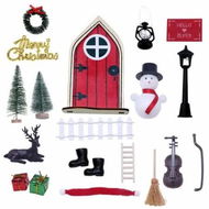 Detailed information about the product Christmas Dollhouse Door Accessories Christmas Decoration Set Miniature Wooden Decoration Door with Post Boxes Christmas Tree Fence