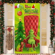 Detailed information about the product Christmas Door Cover Decorations Grinch Christmas Decorations Green Backdrop Xmas Hanging Banners Merry Christmas Porch Sign