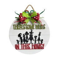 Detailed information about the product Christmas Door Sign Grinch Wreath Decor Merry Xmas Wooden Hanger Bow Indoor Party Wall Hanging Ornament Festive Home