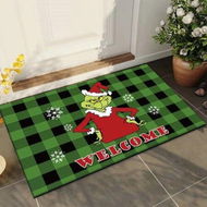 Detailed information about the product Christmas Doormat Grinch Christmas Doormat Plaid Doormat Anti-Slip Washable Winter Doormat(Green)