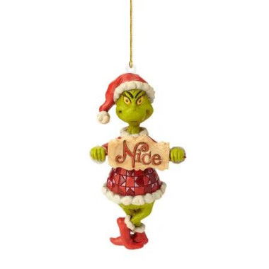 Christmas Dr Seuss Grinch Jim Shore Hanging Ornament Naughty Nice Sign 11.9cm Multicolour Festive Xmas Decoration Tree Keepsake