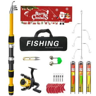 Christmas Fishing Rod and Reel Combo Kit Lightweight Starter Set Saltwater Freshwater Great Christmas Gift Color Yellow