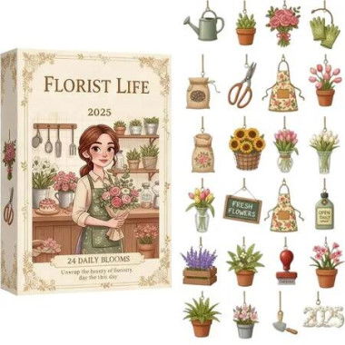 Christmas Flower Countdown Calendars, 2D Floral Decor Ornament Seasonal Decor for Xmas Tree Decoration