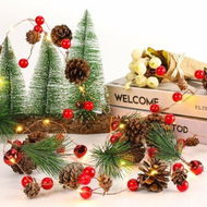 Detailed information about the product Christmas Garland with Lights, Red Berry Pine Cone 2M 20 LED Garland Lights Battery Operated, Christmas Decorations Indoor for Home Fireplace Mantel