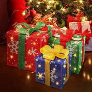 Detailed information about the product Christmas Lighted Gift Boxes 3 Pack SNOWFLAKE BOW Lighted Boxes Light Up Present Boxes Decorations for Indoor Outdoor Battery Operated LED Light Up Gift