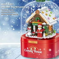 Detailed information about the product Christmas Music Box Building Block Kit,with Auto Rotating Snow Play Christmas Music for Christmas New Year Gifts