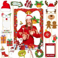 Detailed information about the product Christmas Photo Booth Props Kit,20PCS Photo Props with Large Photo Frame Funny Selfie Props Christmas Decorations Christmas Party Supplies