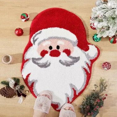 Christmas Santa Bath Mat,40*60cm Cute Santa Mat,Non-Slip,Washable,Absorbent Microfiber Christmas Bathroom Decor