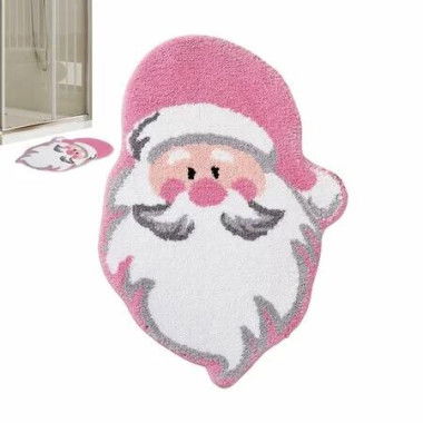 Christmas Santa Bath Mat,40*60cm Pink Santa Mat,Non-Slip,Washable,Absorbent Microfiber Christmas Bathroom Decor