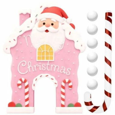 Christmas Santa Golf Game Set With Candy Cane Club 6 Balls,Portable Golf Course Set,Christmas Santa Golf Course Set,For Home Party Christmas Gift
