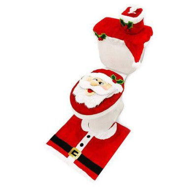 Christmas Santa Theme Bathroom Decoration Set Includes Toilet Seat Cover Tank Cover