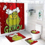 Detailed information about the product Christmas Shower Curtain 4 Piece Sets with Non-Slip Rugs,Toilet Lid Cover and Bath Mat,Christmas Shower Curtain with 12 Hooks Bathroom Set Holiday Home Decor