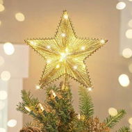 Detailed information about the product Christmas Star Tree Topper Golden Glitter 3D Star Tree Top With LED Lights For Christmas Tree Decoration And Holiday Seasonal Decor - Gold