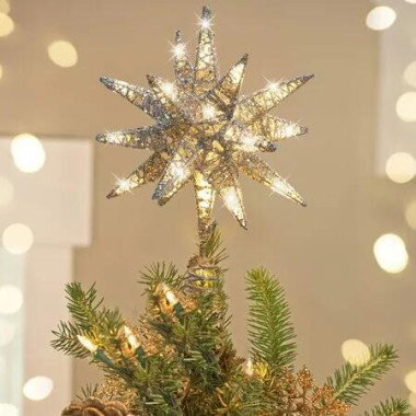 Christmas Star Tree Topper Treetop Decoration Lighted Up 3D Geometric Glitter Battery Powered Brilliant Xmas Trees Top Silver