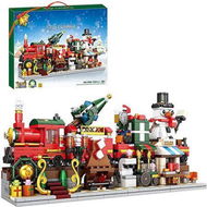 Detailed information about the product Christmas-themed Street View Childrens Building Blocks With Small Bricks Train Building Blocks Model With Light