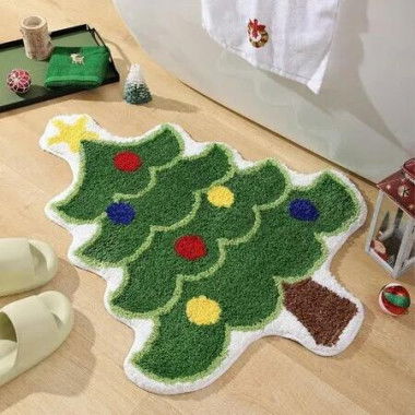 Christmas Tree Bath Mat,40*60cm Cute Tree Mat,Non-Slip,Washable,Absorbent Microfiber Christmas Bathroom Decor