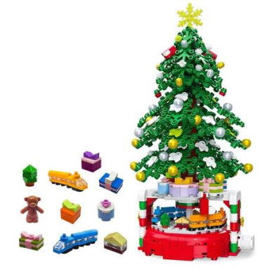 Christmas Tree Building Block Set, 515 Pieces, Rotating Base with Ornaments and Star, Holiday Building Toy for Boys and Girls Age 6 Up