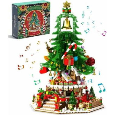 Christmas Tree Building Set Music Box Christmas Building Blocks with LED Lights,Compatible with Lego Christmas Tree Xmas Gift 2963PCS