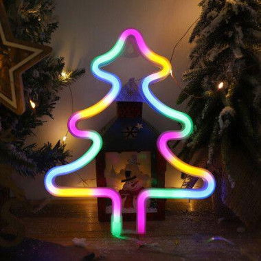 Christmas Tree Shape Plastic Color LED Neon Lights Table Lamp Bedroom Decorative Lamp For Home Bars Parties No Battery