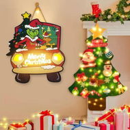 Detailed information about the product Christmas Wooden hanging sign Grinch Merry Christmas LED Front Door Porch Sign 30 x 23 CM