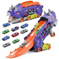 Detailed information about the product City Triceratops Toy Car Race Track Set with 12 Metal Cars Transforms into Stomping Standing Ultimate Hauler for Kids Ages 3+