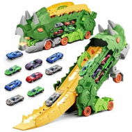 Detailed information about the product City Triceratops Toy Car Race Track Set with Metal 12 Cars Transforms into Stomping Standing Ultimate Hauler for Kids Ages 3+