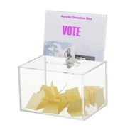 Detailed information about the product Clear Donation Box with Lock,Ballot Box with Sign Holder,Suggestion Box Storage Container for Voting,Raffle Box,Tip Jar 16x11.5x10cm (Clear)