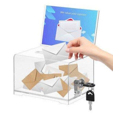 Clear Donation Box with Lock,Ballot Box with Sign Holder,Suggestion Box Storage Container for Voting,Raffle Box,Tip Jar 6.2