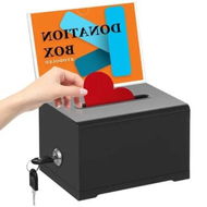 Detailed information about the product Clear Donation/Ballot/Raffle/Suggestion Box with Lock & Sign Holder, Transparent design 6.2' x 4.6' x 4.0'(Black)