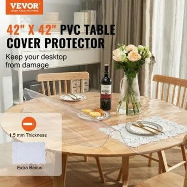 Clear Table Cover Protector 42 inch/1068 mm Round Table Cover 1.5 mm Thick PVC Plastic Tablecloth Waterproof Desktop Protector for Writing Desk