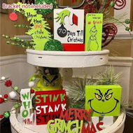 Detailed information about the product Clearance Grinch Tiered Tray Decor, Farmhouse Tiered Tray Decor, Christmas Tiered Tray Decoration, Green Christmas Tree Wooden Signs Decorations, Tray Not Include