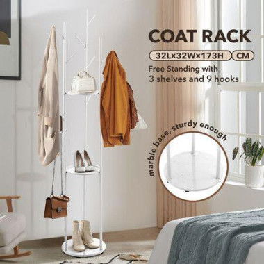 Clothes Coat Hat Rack Hall Stand Hanger Bag Tree Display Shelf Umbrella Garment Shoe Storage Closet Organizer Home Entryway 9 Hooks 3 Tiers