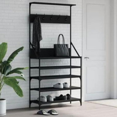 Clothes Rack with Shoe Storage Black 90x34x184 cm