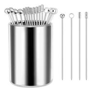 Detailed information about the product Cocktail Picks, 16Pcs Metal Martini Picks, Reusable Stainless Steel Drink Stick with Storage Cup, Bloody Mary Skewers for Appetizers Sandwiches, BBQ