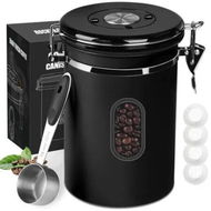 Detailed information about the product Coffee Canister Airtight Storage Container 1800ml Kitchen Date Tracker Beans Grounds Tea Storage Transparent Window Measure Spoon CO2 Valve 22.8oz Black