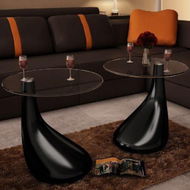 Detailed information about the product Coffee Table 2 Pcs With Round Glass Top High Gloss Black