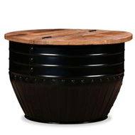 Detailed information about the product Coffee Table Solid Reclaimed Wood Black Barrel Shape