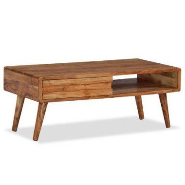 Coffee Table Solid Wood With Carved Drawer 100x50x40 Cm