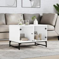 Detailed information about the product Coffee Table with Glass Doors White 68.5x50x50 cm