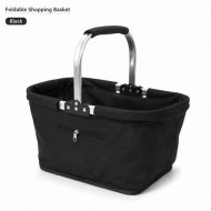 Detailed information about the product Collapsible Market Basket With Aluminium Frame Large Zip Side Pocket 43 x 27 x 23 cm Foldable Shopping Basket Black