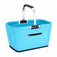 Detailed information about the product Collapsible Market Basket With Aluminium Frame Large Zip Side Pocket 43 x 27 x 23 cm Foldable Shopping Basket Blue