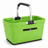 Detailed information about the product Collapsible Market Basket With Aluminium Frame Large Zip Side Pocket 43 x 27 x 23 cm Foldable Shopping Basket Green