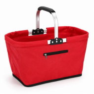 Detailed information about the product Collapsible Market Basket With Aluminium Frame Large Zip Side Pocket 43 x 27 x 23 cm Foldable Shopping Basket Red