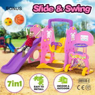 Detailed information about the product Colorful 7-in-1 Kids Playset With Swing & Slide Basketball Toys.